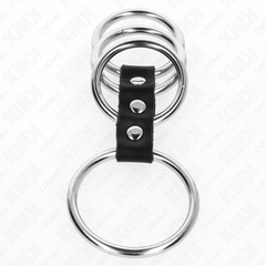 4 ANELLI PER PENE IN METALLO DA 3,7 CM A 5 CM COLLEGATI DA PELLE