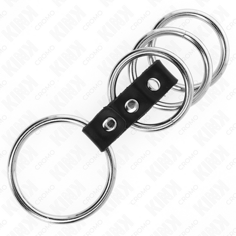 4 ANELLI PER PENE IN METALLO DA 3,7 CM A 5 CM COLLEGATI DA PELLE