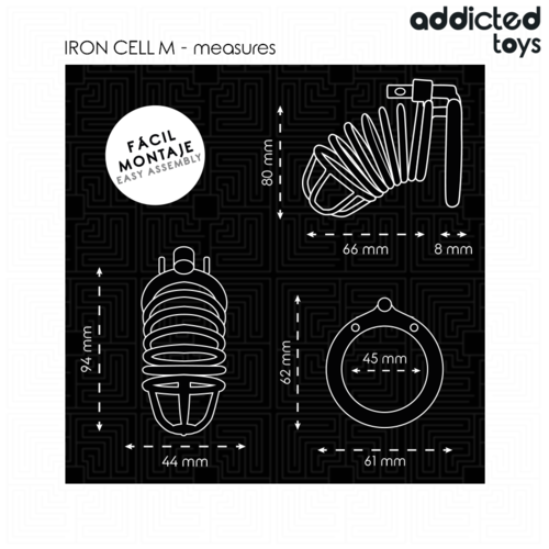 ADDICTED TOYS LOCKED - GABBIA PER PENE IN METALLO CON CELLULE DI FERRO TAGLIA M ADDICTED TOYS LOCKED - GABBIA PER PENE IN METALLO IRON CELL TAGLIA M