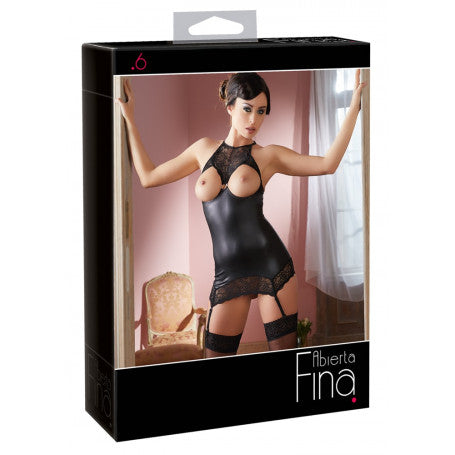 Mini Sexy Abito Similpelle Con Autoreggenti - Taglie : M