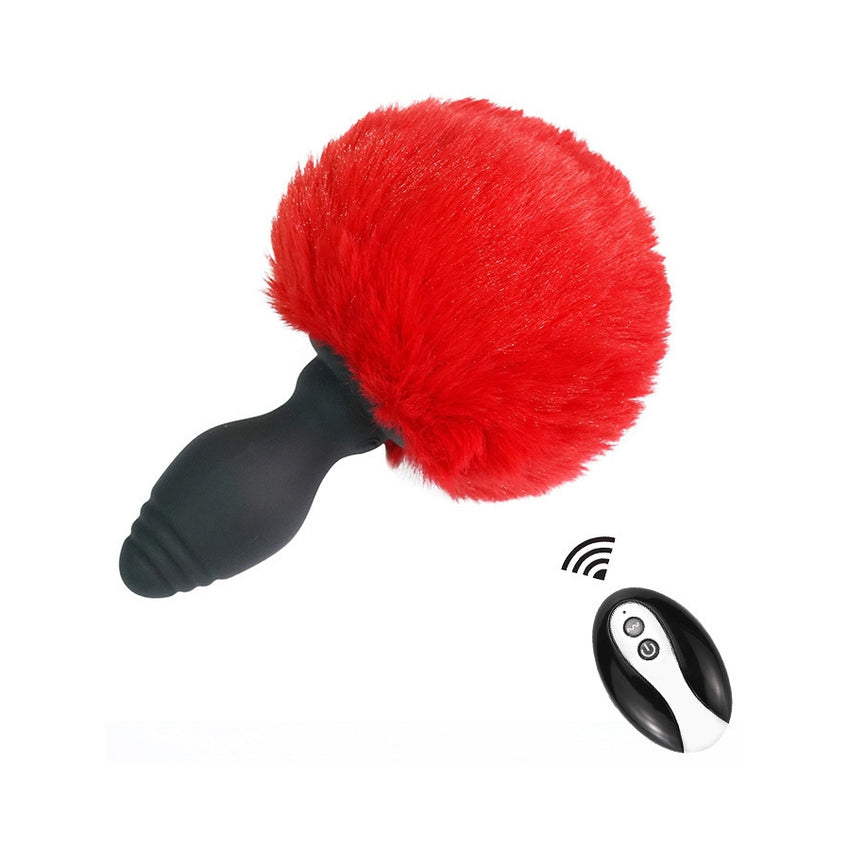 Plug vibrante Tailyvibe con pompon 6,5 x 3,1 cm rosso